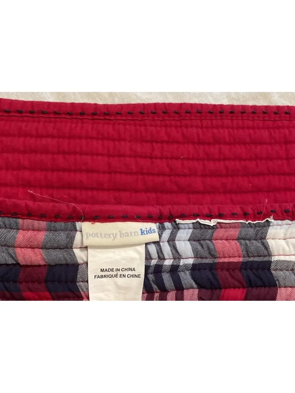 Pottery Barn Kids Plaid Quilt – 36” x 51” Red, White & Blue Reversible EUC